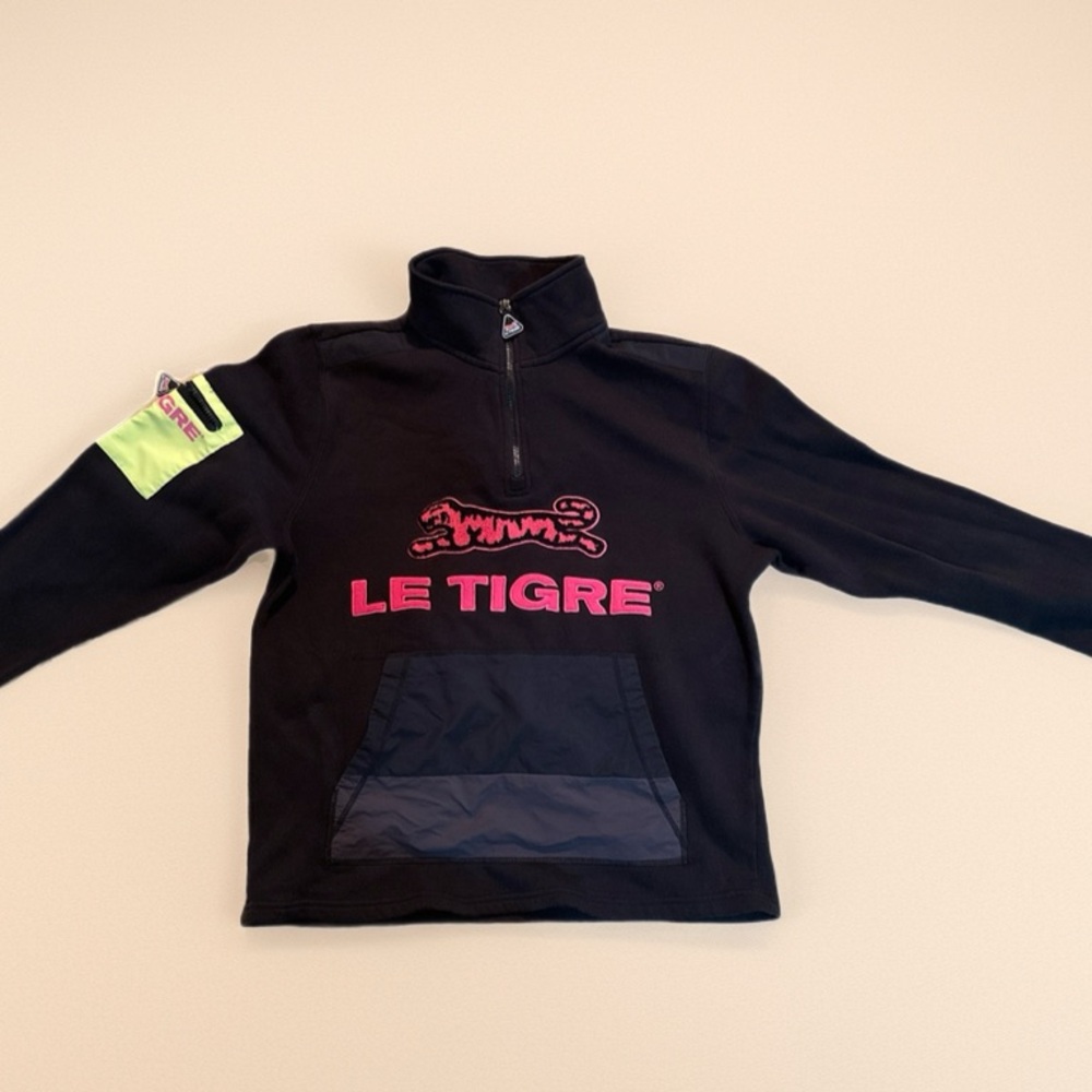 Le Tigre Black and Pink Quarter-Zip Sweatshirt